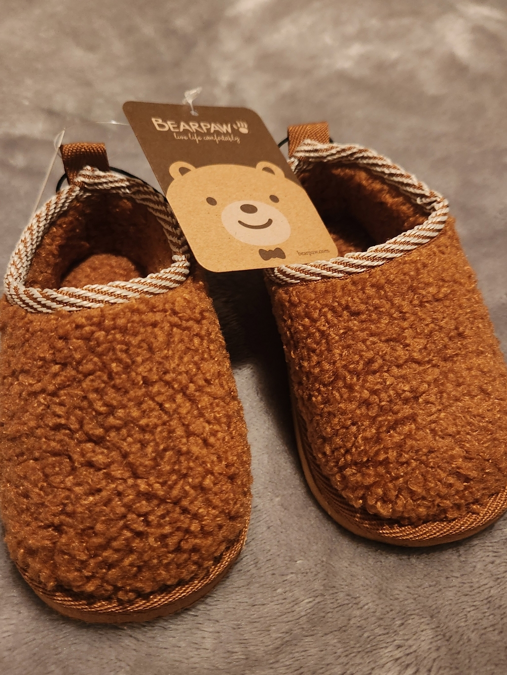 BearPaw Kids Faux-Sherpa Slip-Ons - Tan Brown
